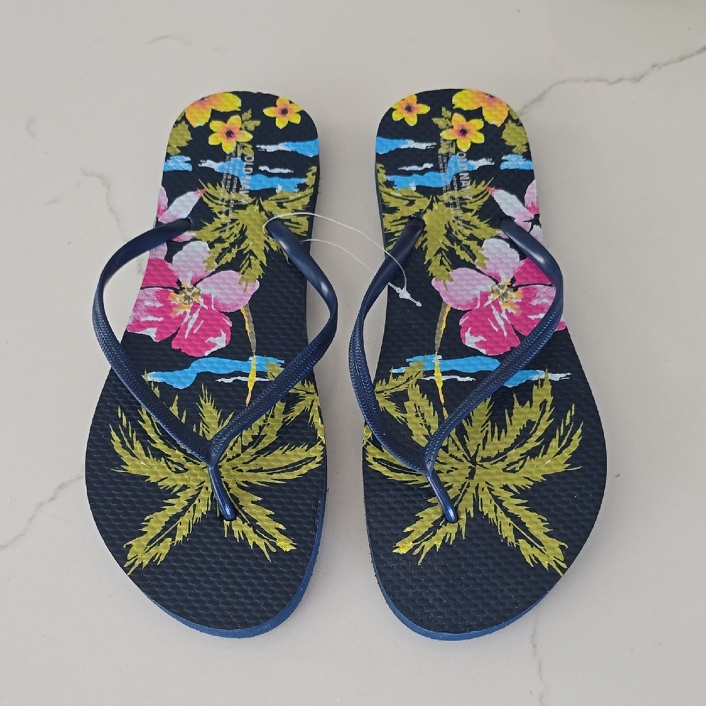 Old Navy Floral Print Sandals - Navy Blue, Yellow, Green and Pink